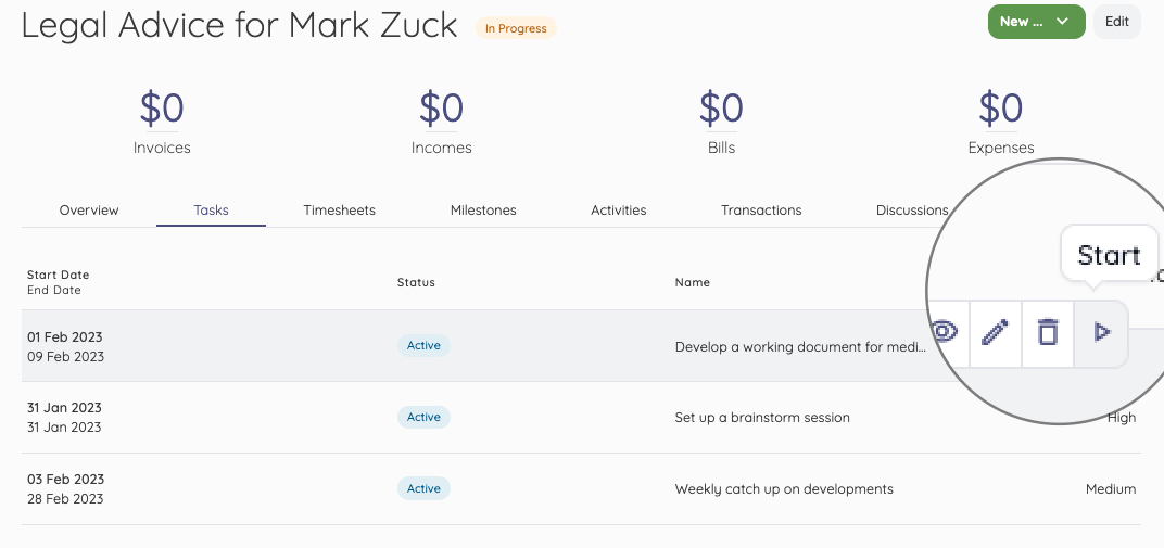 Time tracking for project tasks